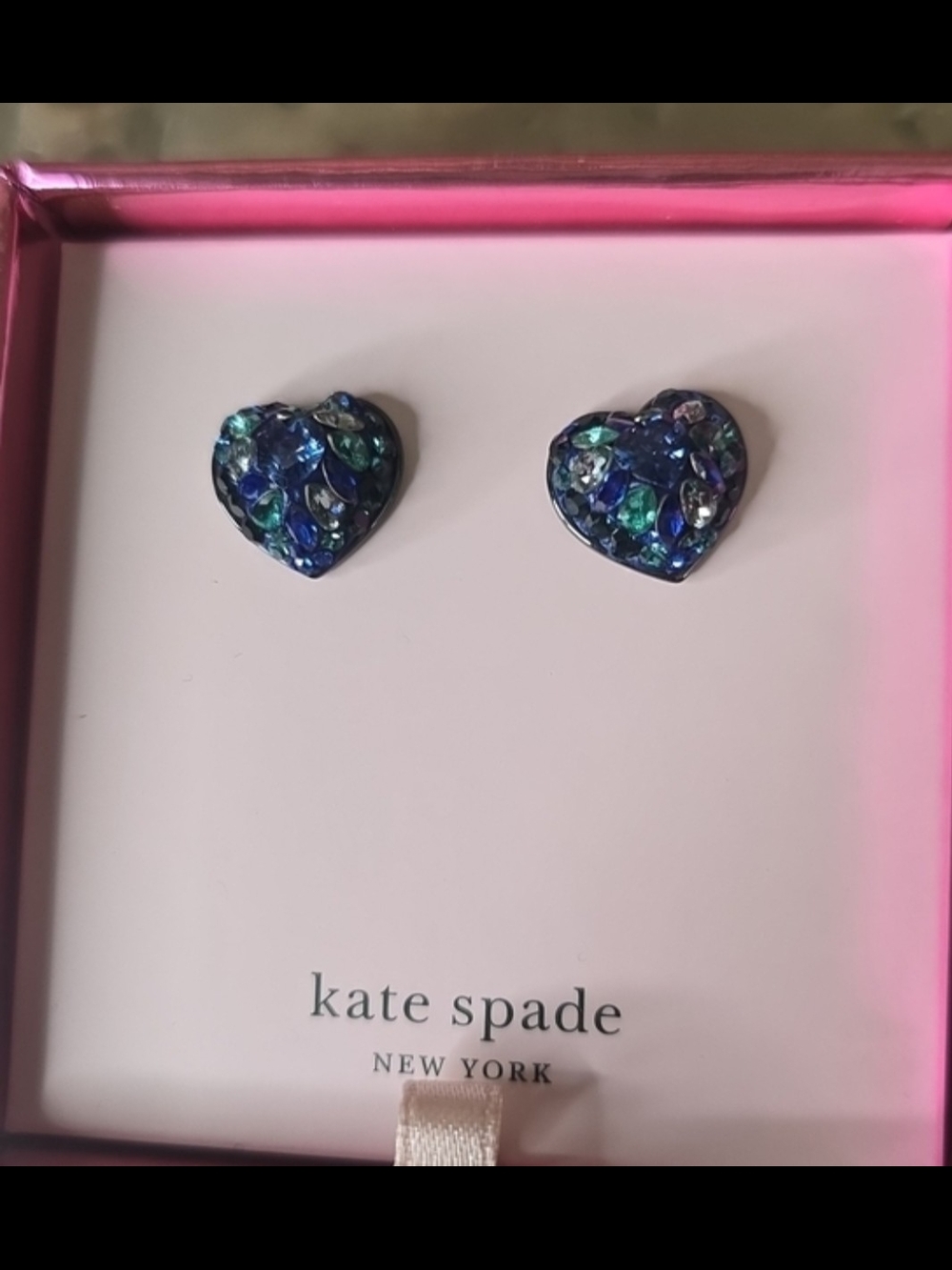 Kate Spade New York Blue Glitter Heart Stud Earrings - Picture 2 of 3